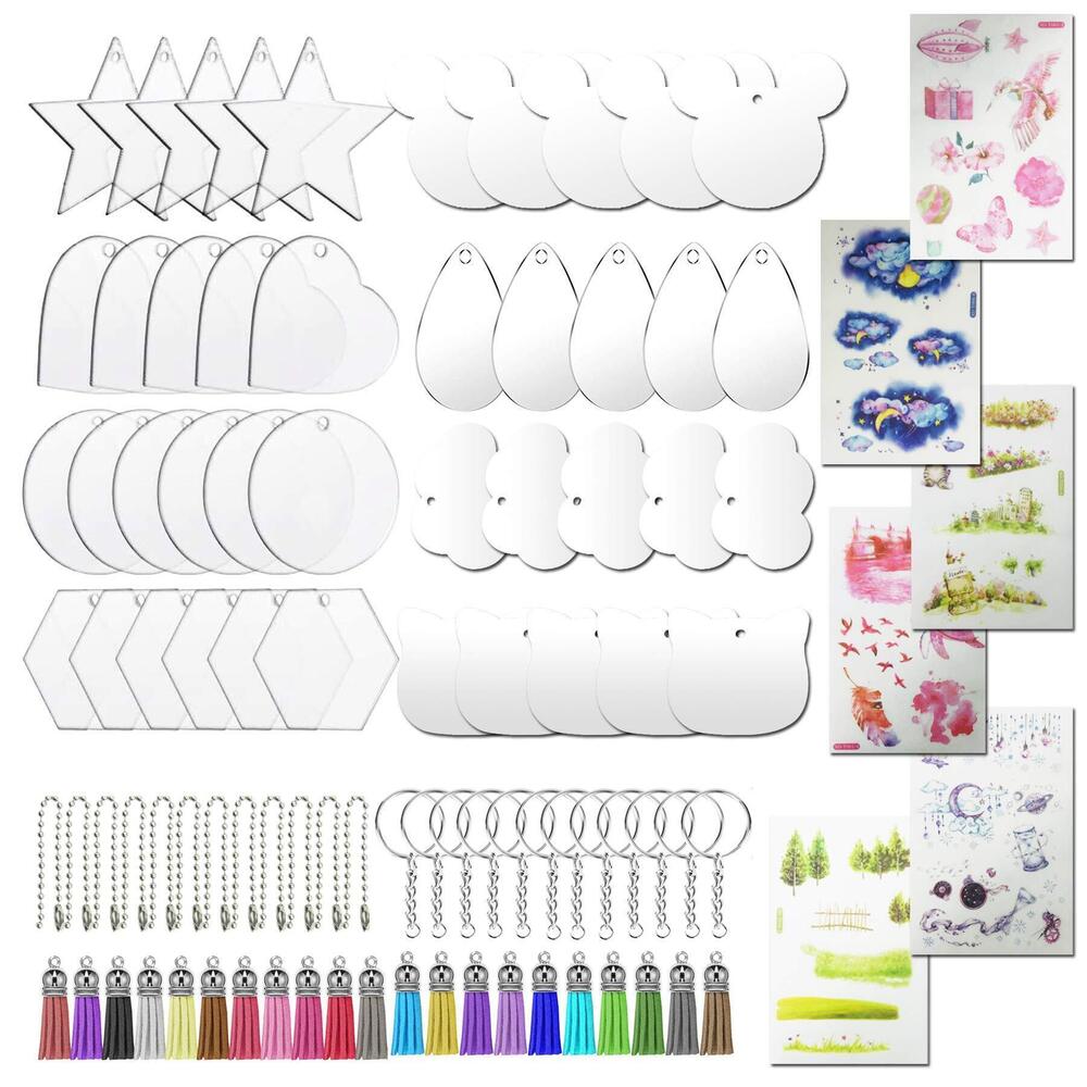 1047 8 Style Acrylic Transparent Circle Discs Set, Acrylic Clear Keychain